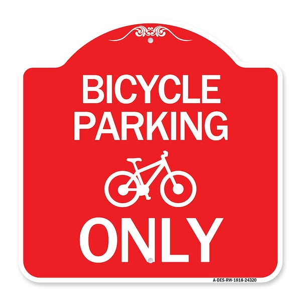 Bicycle Parking Only With Graphic, Red & White Aluminum Architectural Sign, 18" x 18", RW-1818-24320